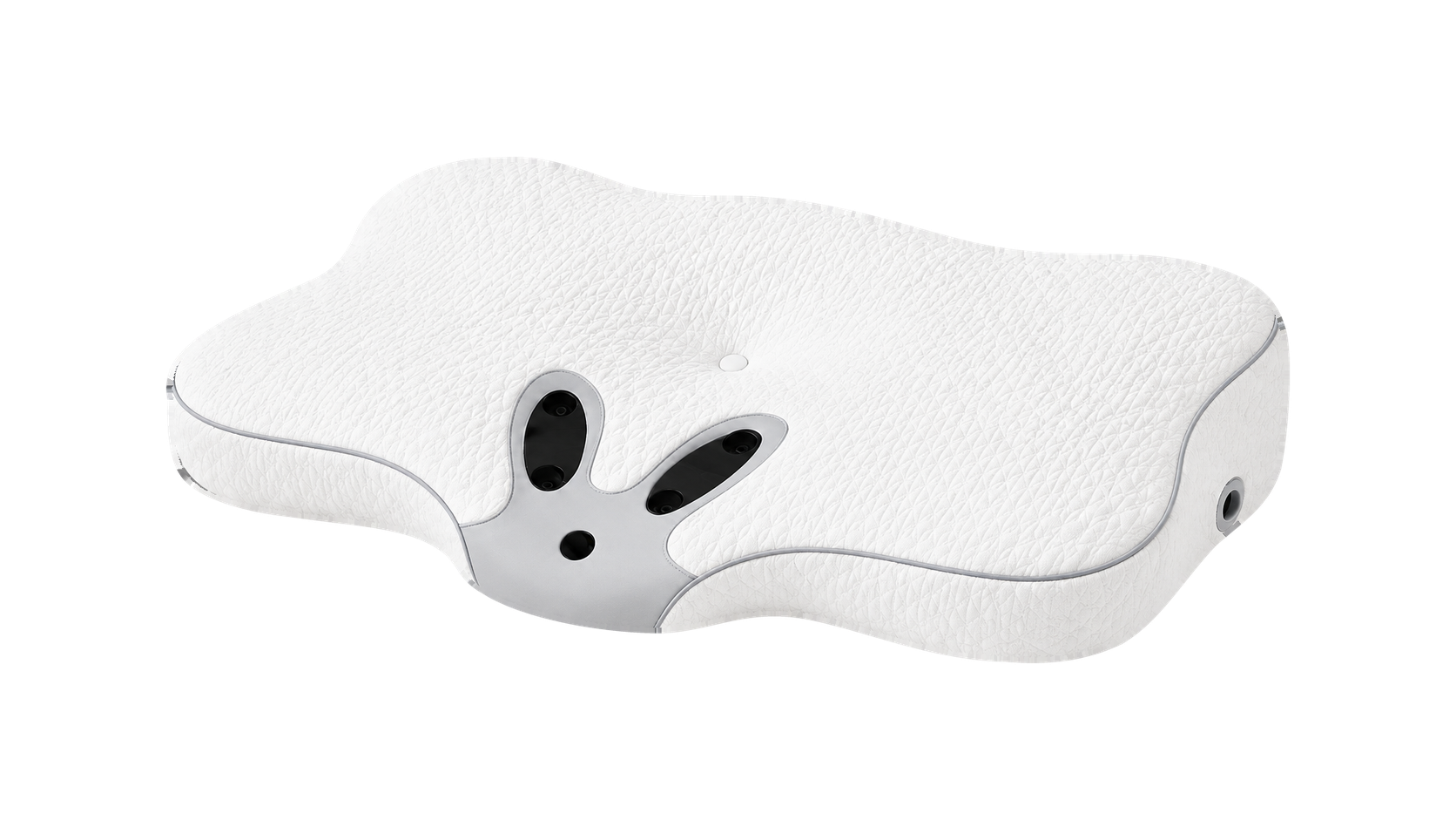Three-quarter view of the FulgoMedical N1 pillow, showing its contours, depth and side port